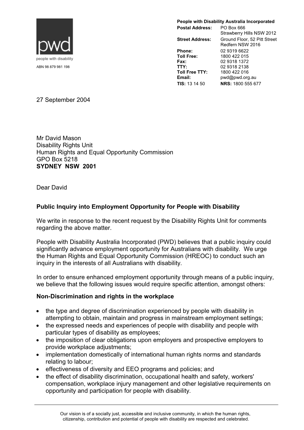 Public Inquiry Into Employment Opportunity for People with Disability