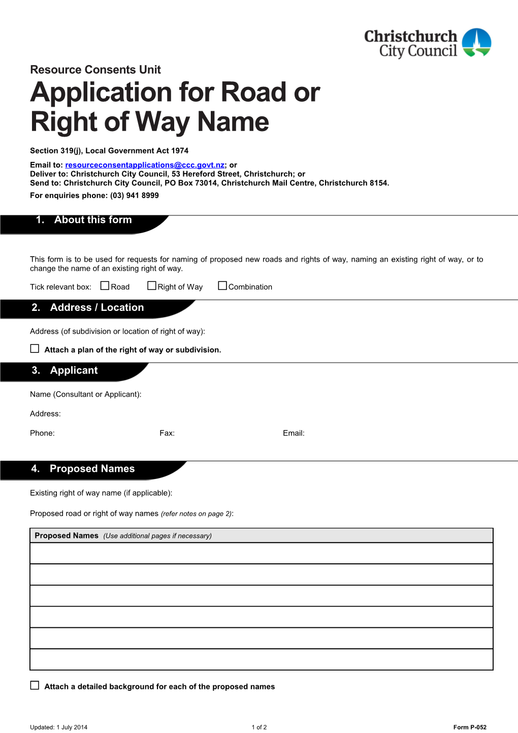 P-052 - Application for Road Or Right of Way Name