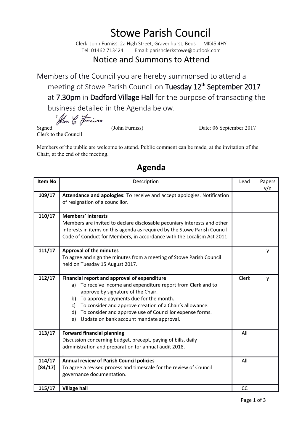 Stowe Parish Council