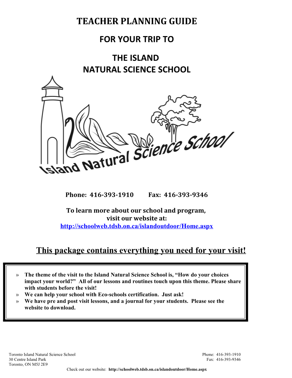 Toronto Island Trip Checklist for Teachers