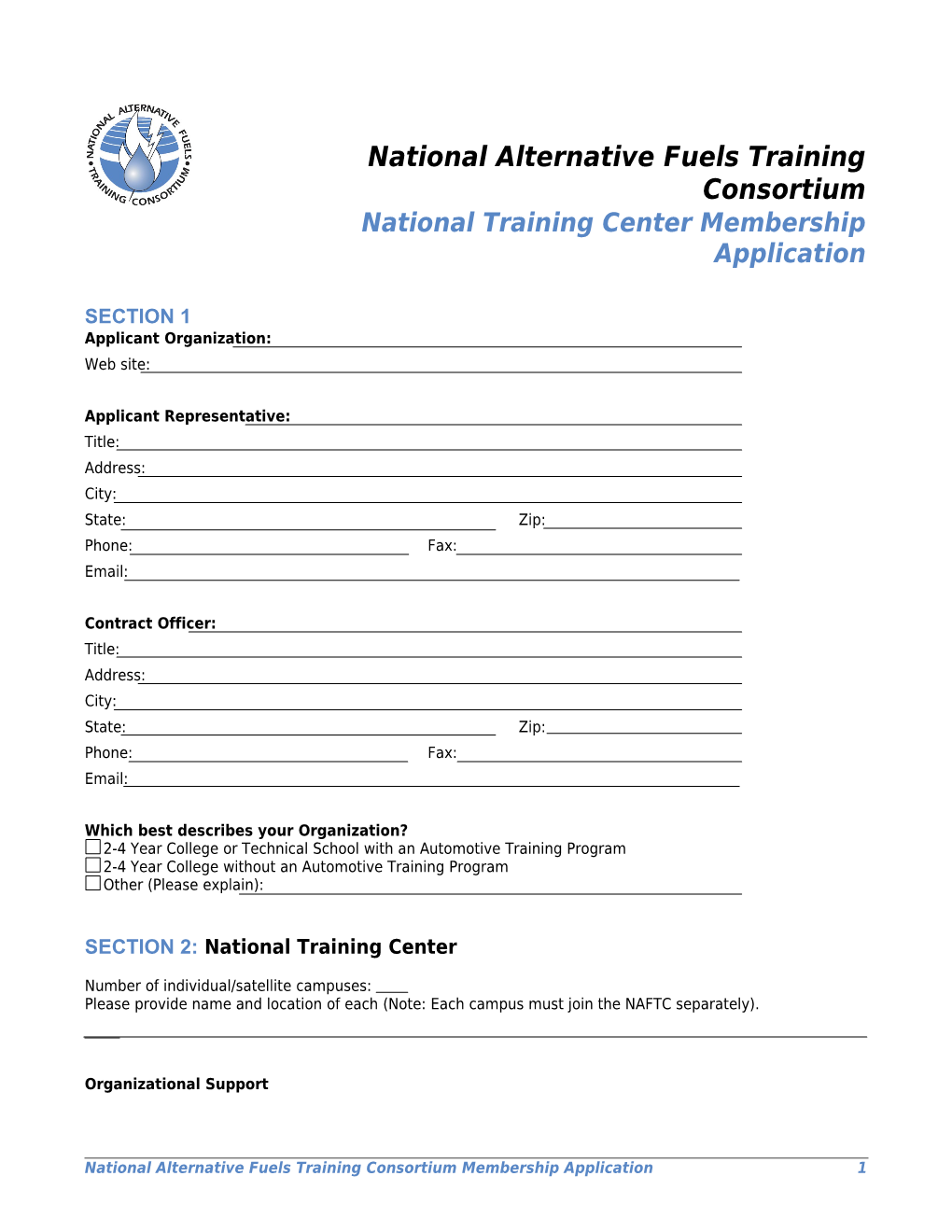 National Training Center Membership Application