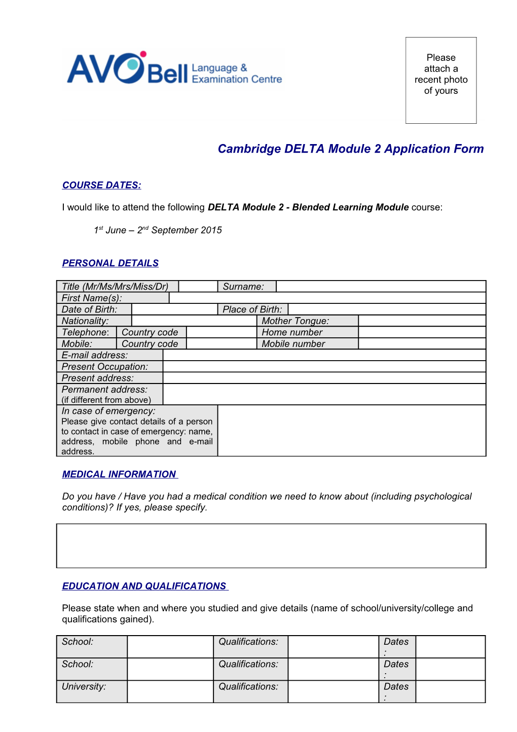 Celta Application Form