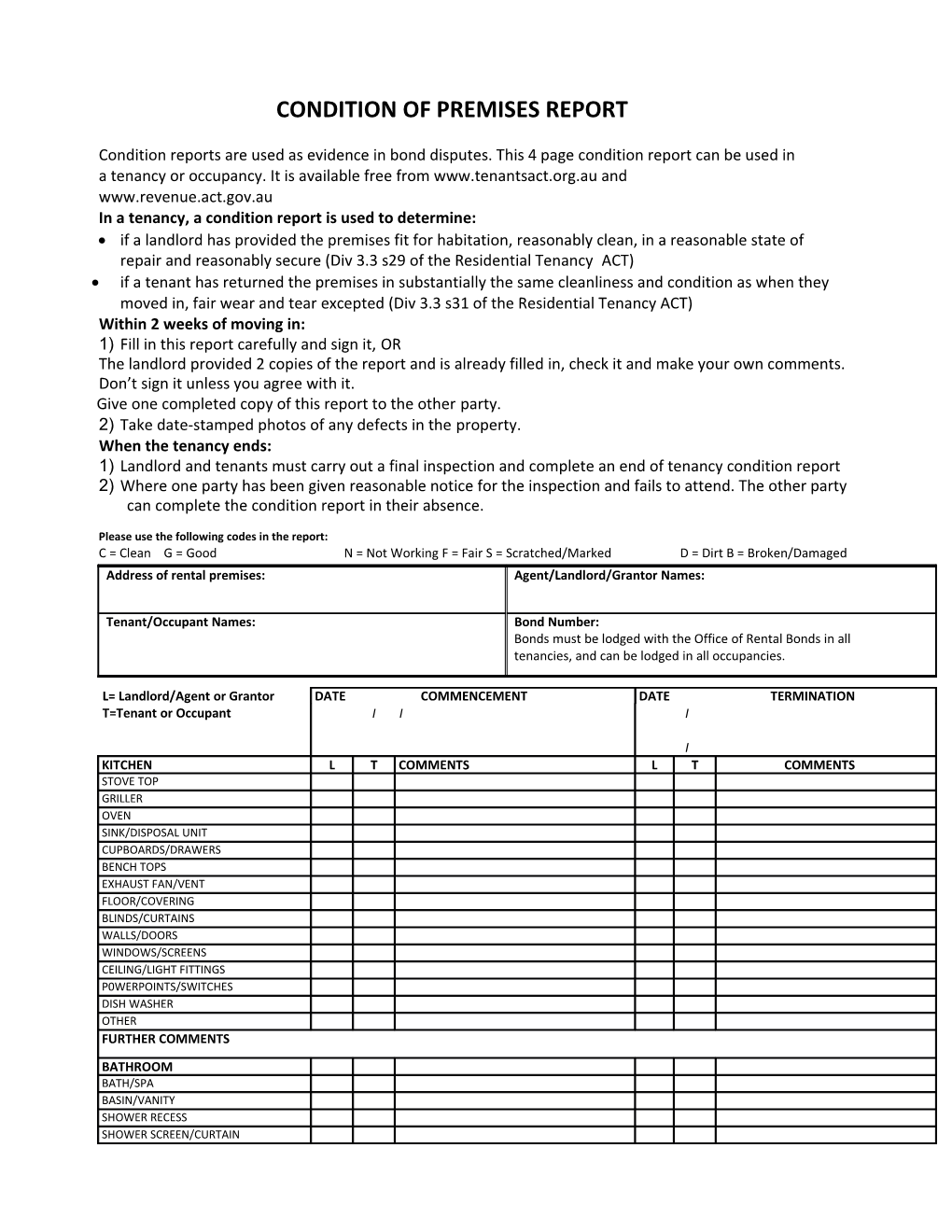 In a Tenancy, a Condition Report Is Used to Determine