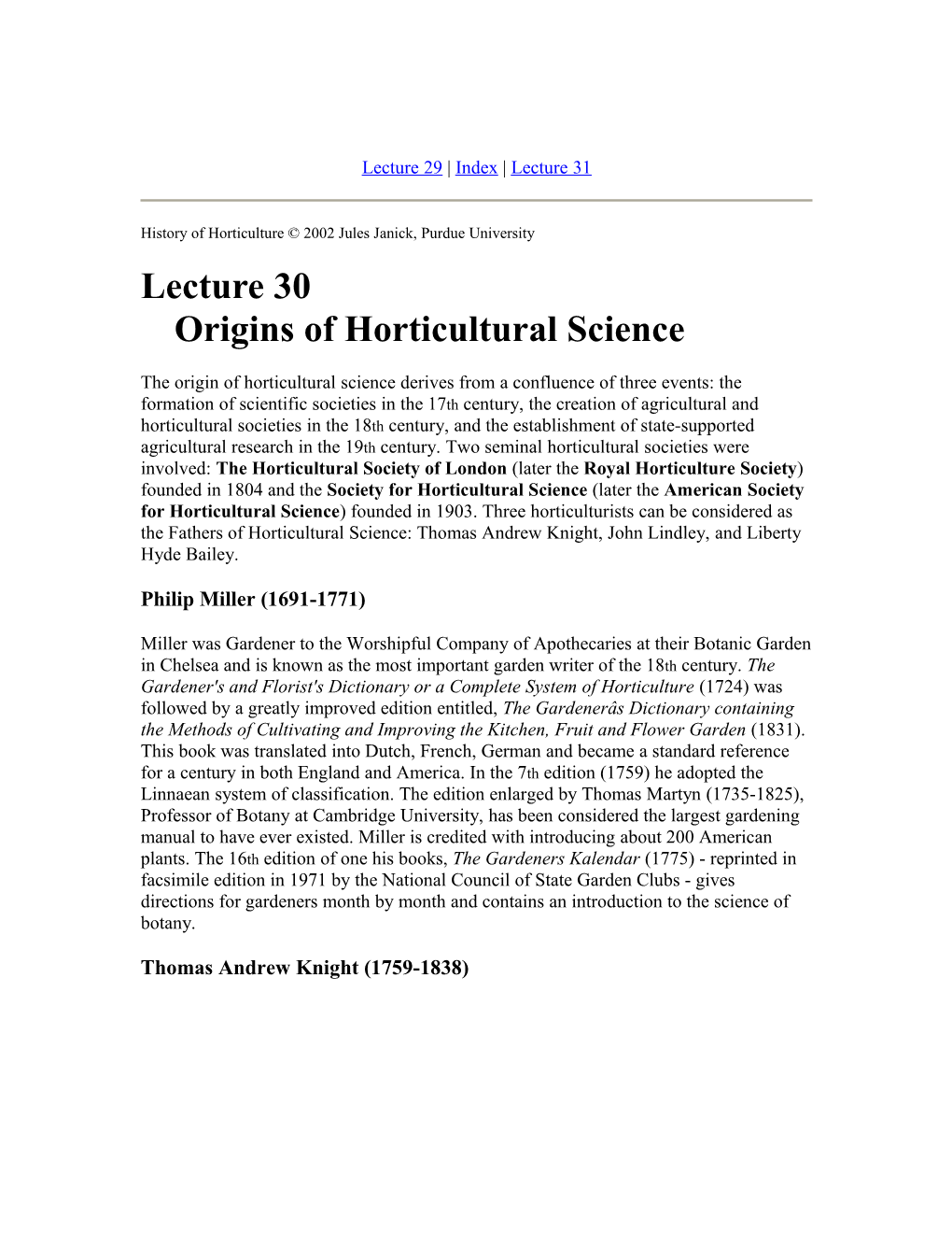 Lecture 30Origins of Horticultural Science