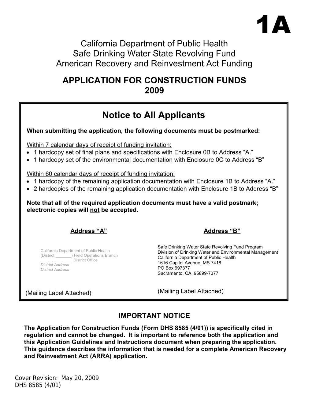 (1A) SRF Construction Loan Application 05-20-2009