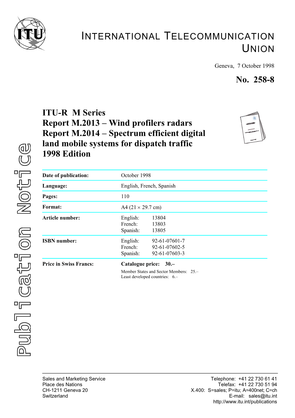 Avis De Publication / Publication Notice No. 258-8