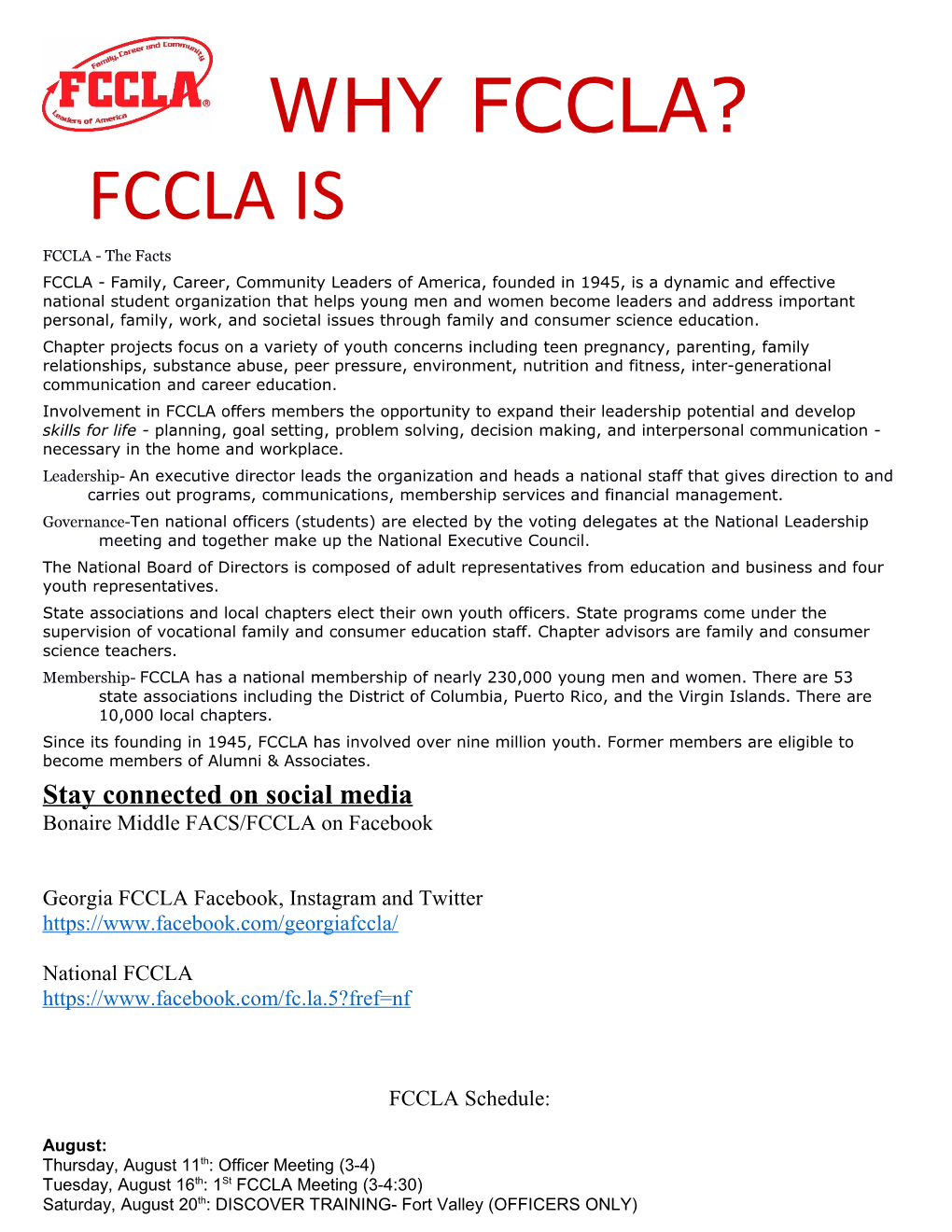 FCCLA Information Sheet