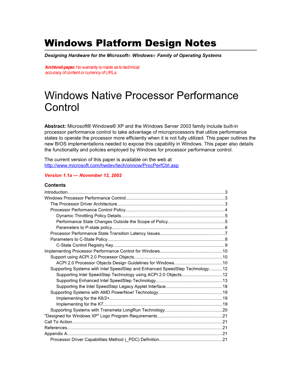Windows Native Processor Performance Control