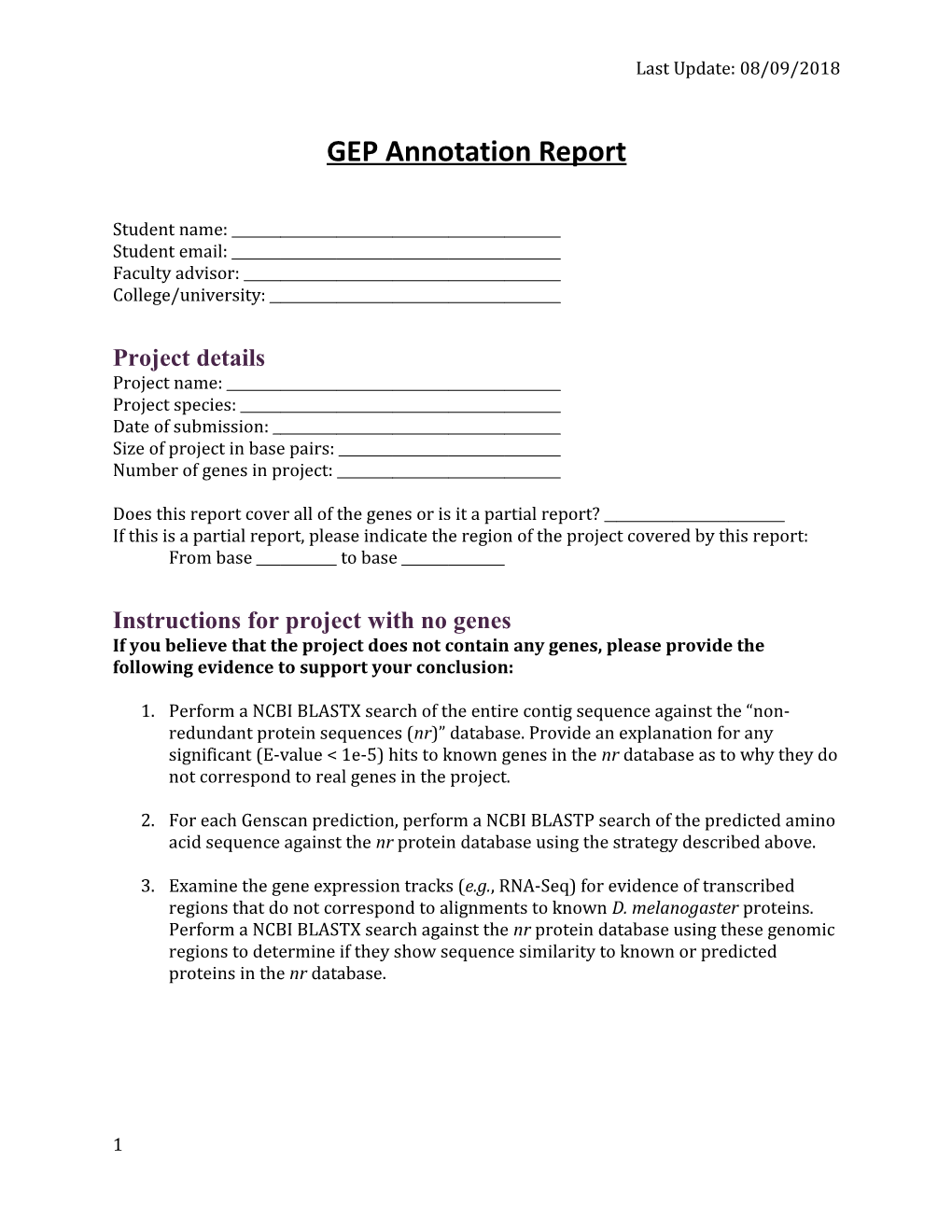 GEP Annotation Report