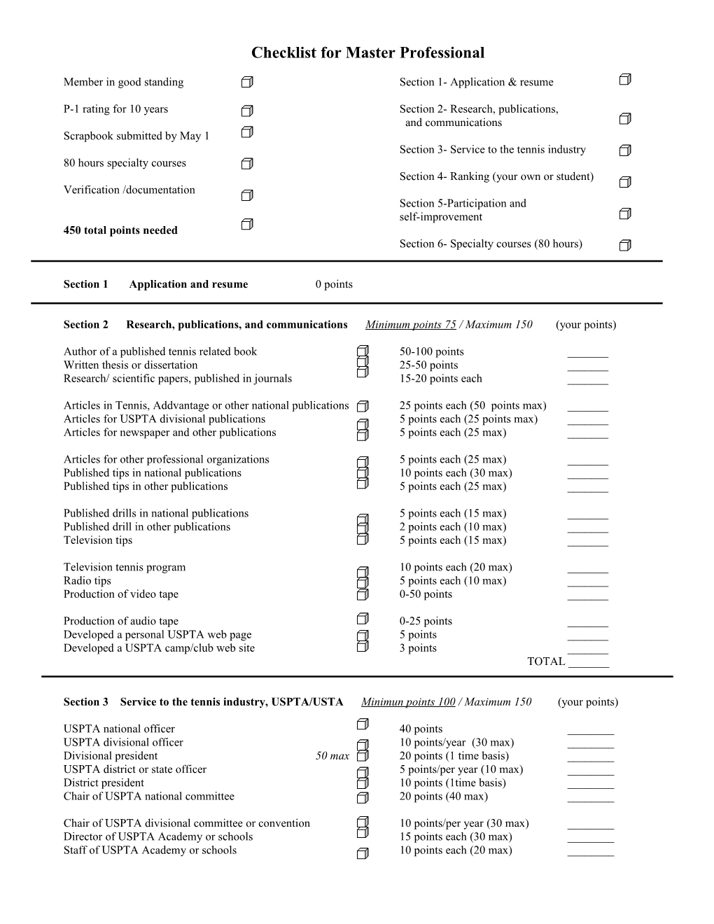 Checklist for Master Professional