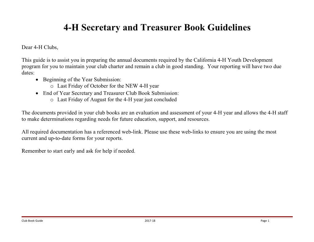 4-H Secretary and Treasurer Book Guidelines