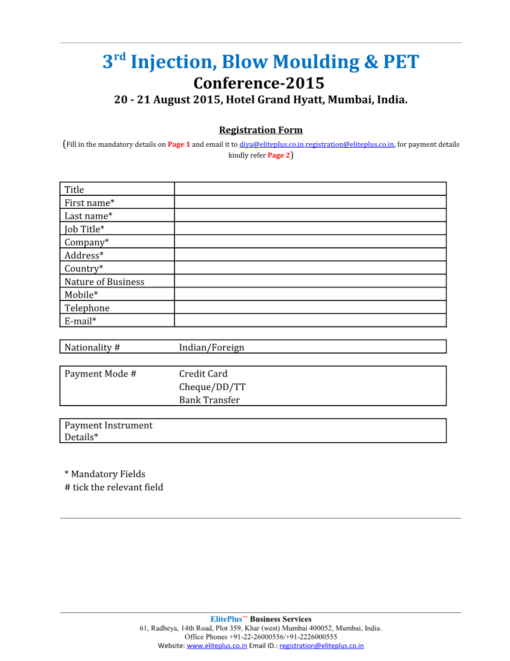 3Rd Injection, Blow Moulding & PET Conference-2015