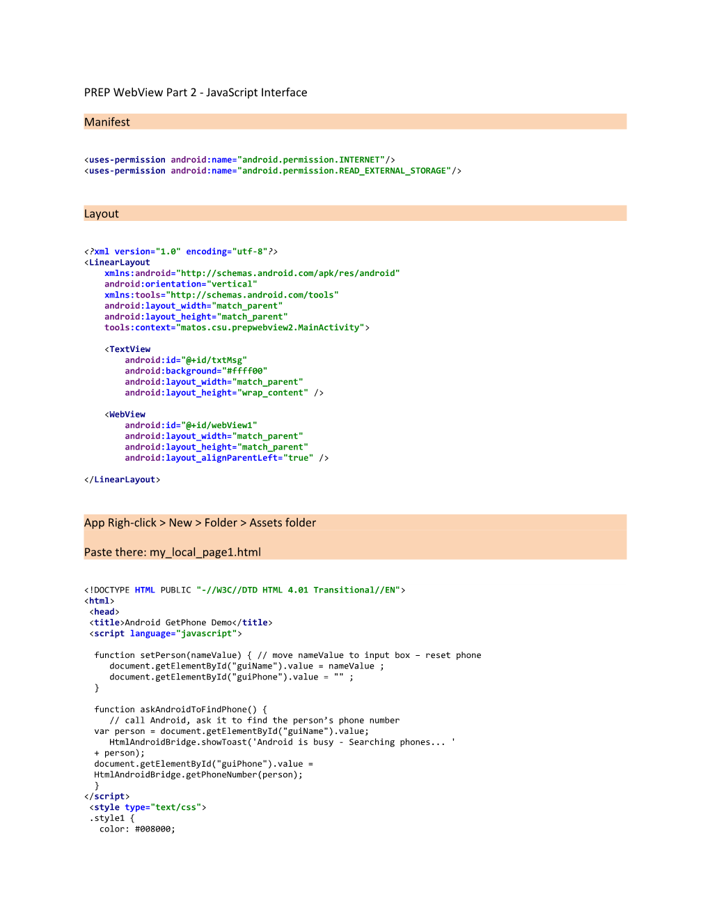 PREP Webview Part 2 - Javascript Interface