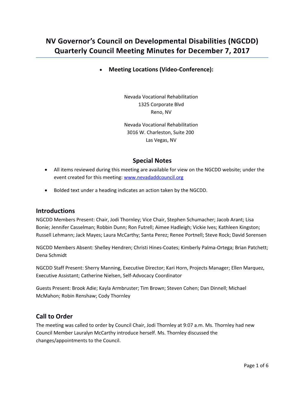 NV Governor S Council on Developmental Disabilities (NGCDD) Quarterly Council Meeting