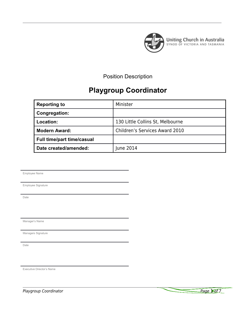 Playgroup Coordinator Position Description