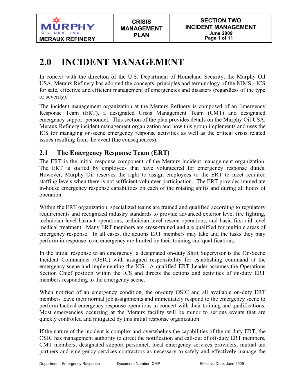 2.0 Incident Management