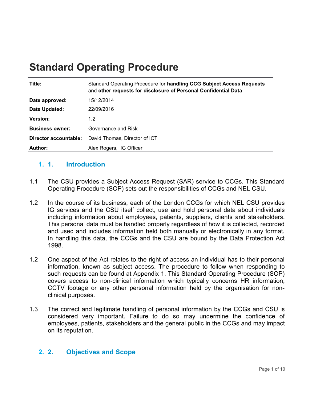 Briefing Note - Subject Access Requests