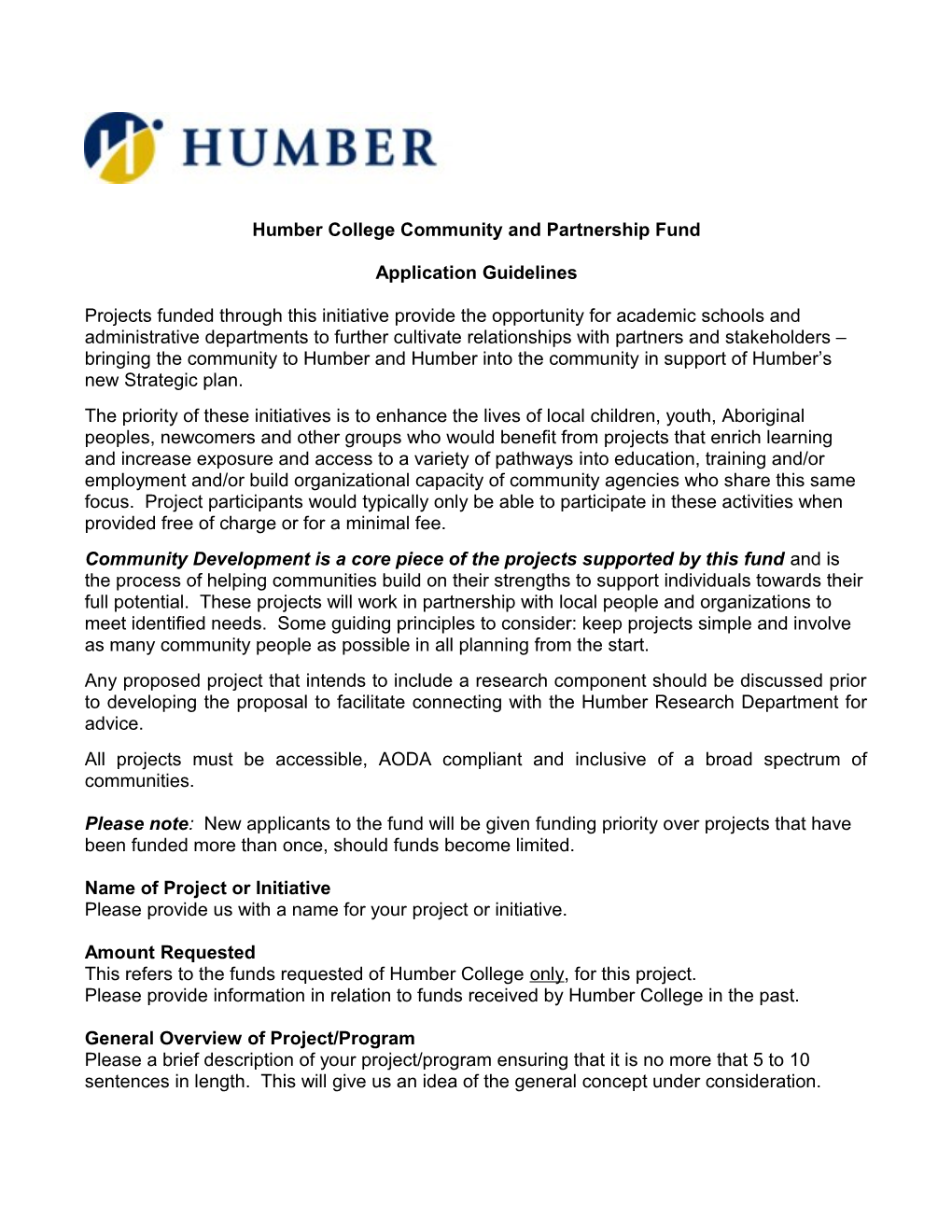 Humber College Community and Partnership Fund