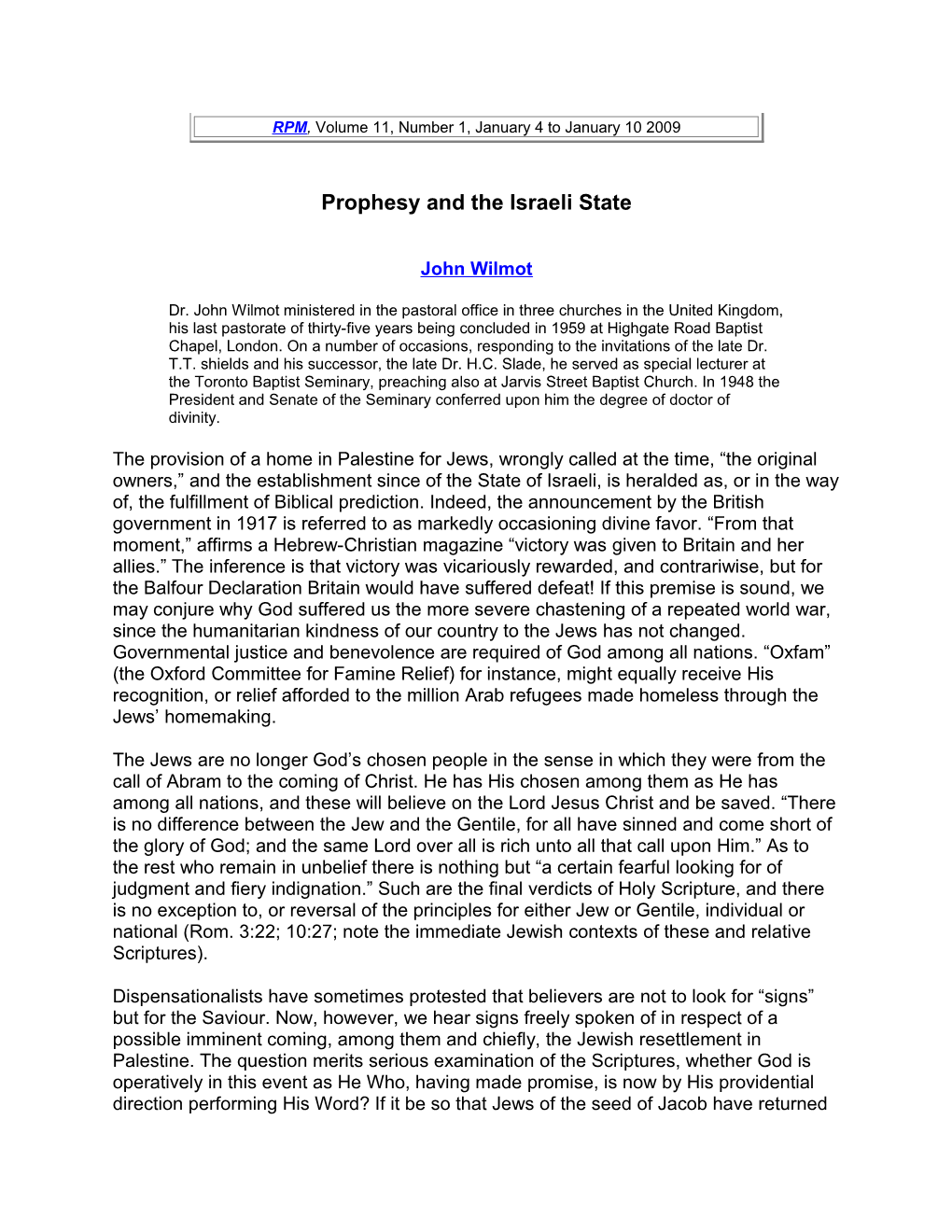 Prophesy and the Israeli State