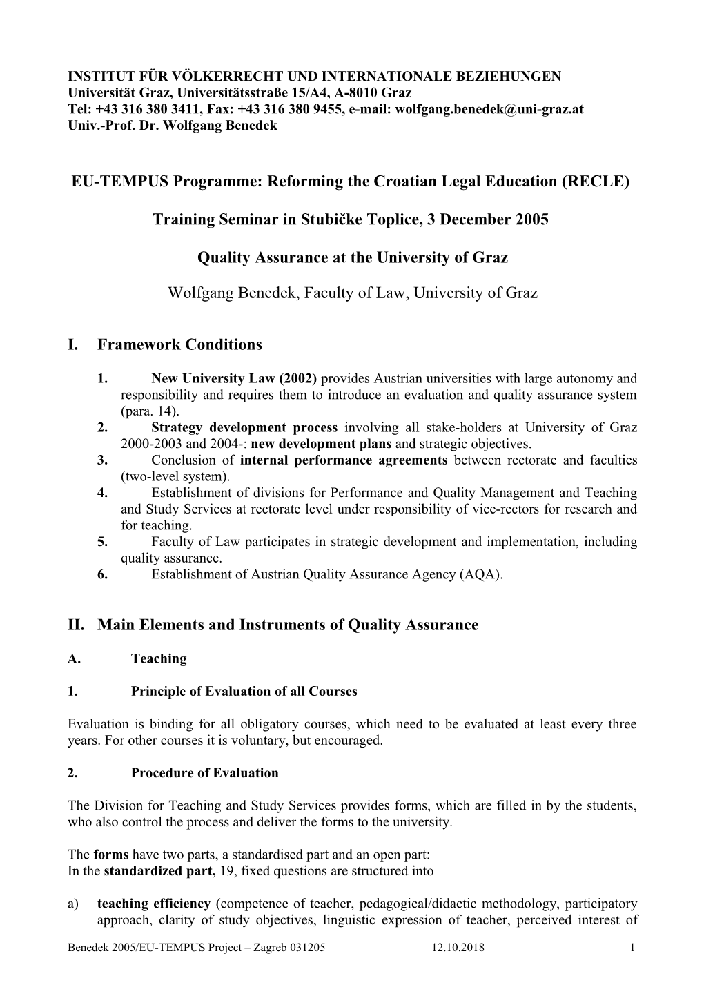 EU-TEMPUS Project: Reform of the Law Faculty Curriculum