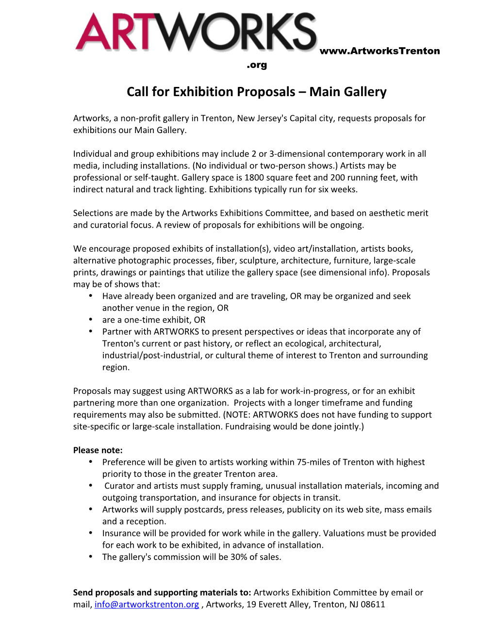 Call for Exhibition Proposals Main Gallery