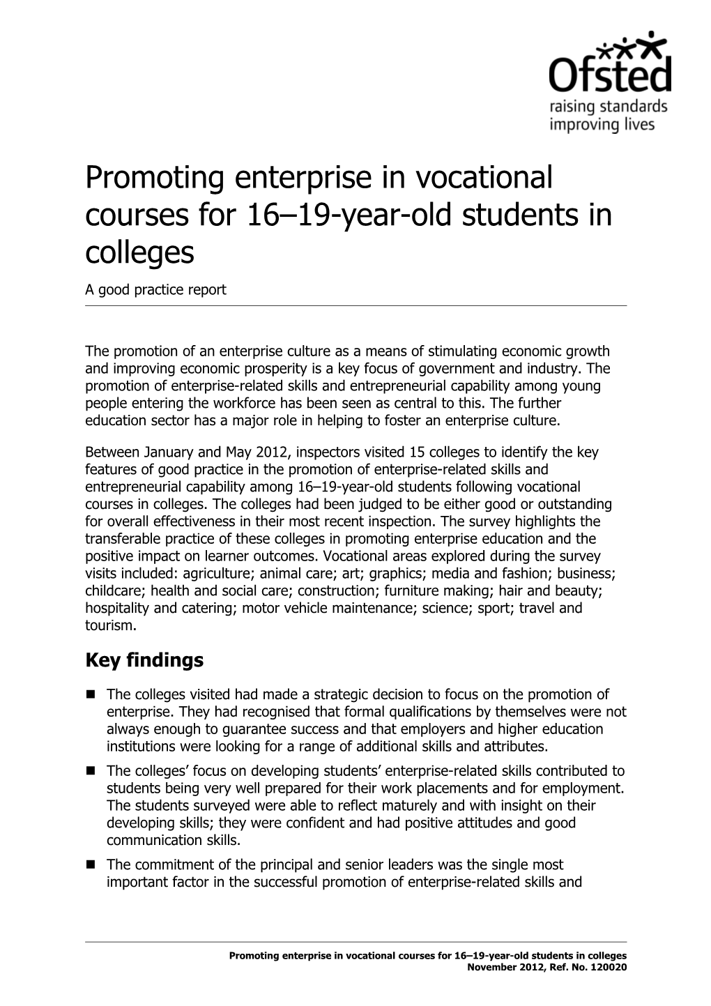 Promoting Enterprise in Vocational Courses for 16 19-Year-Old Students in Colleges