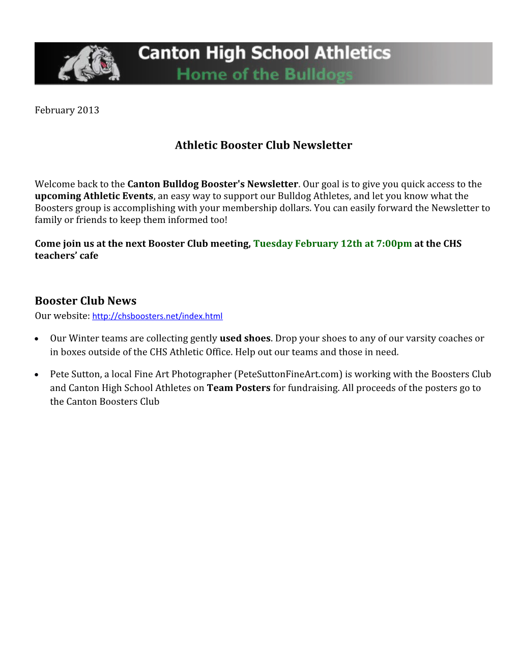 Athletic Booster Club Newsletter