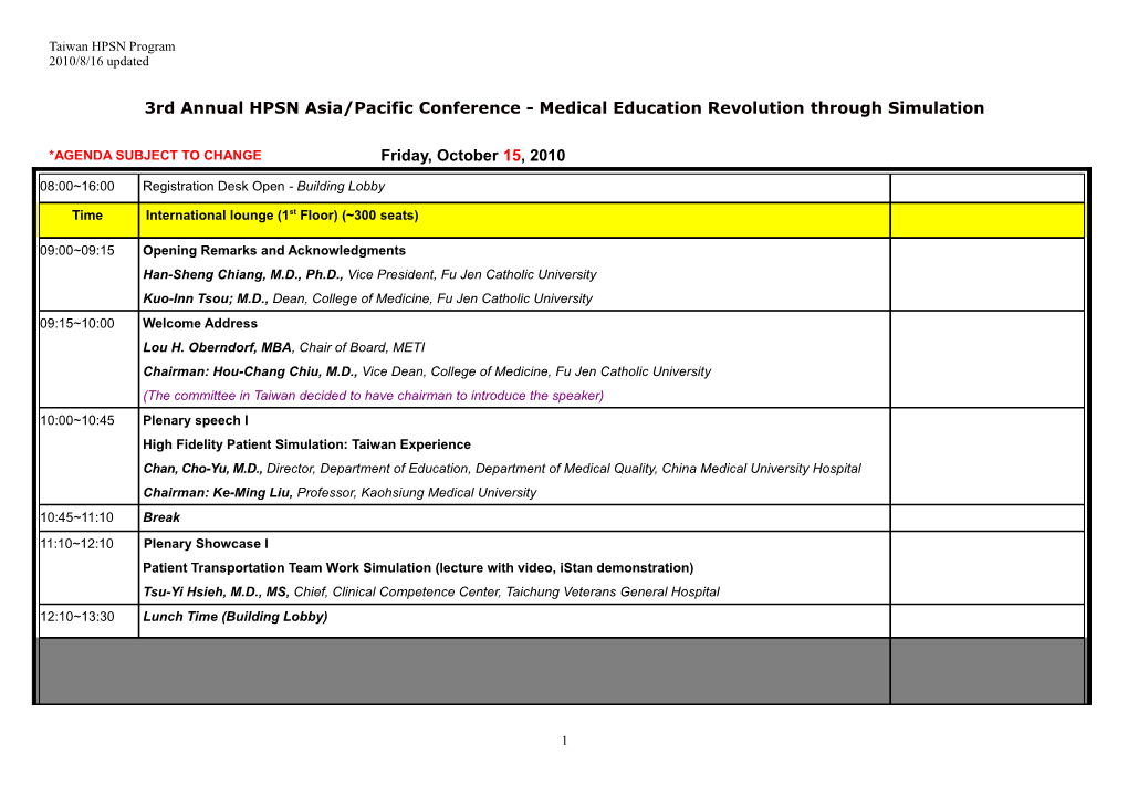 3Rd Annual HPSN Asia/Pacific Conference - Medical Education Revolution Through Simulation