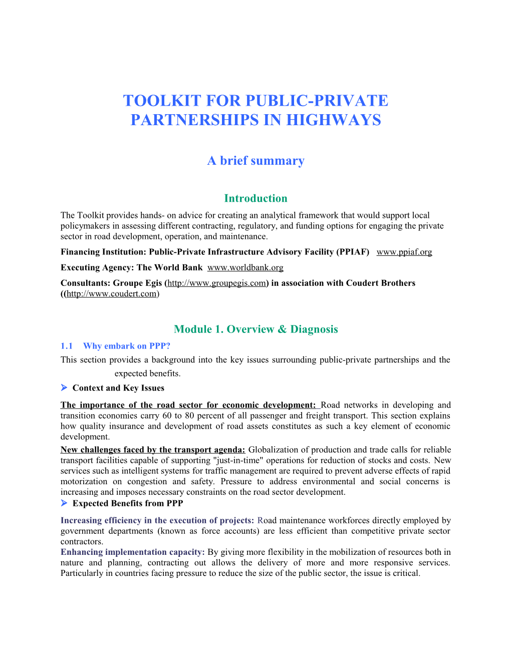 Toolkit for Public-Private Partnerships in Highways