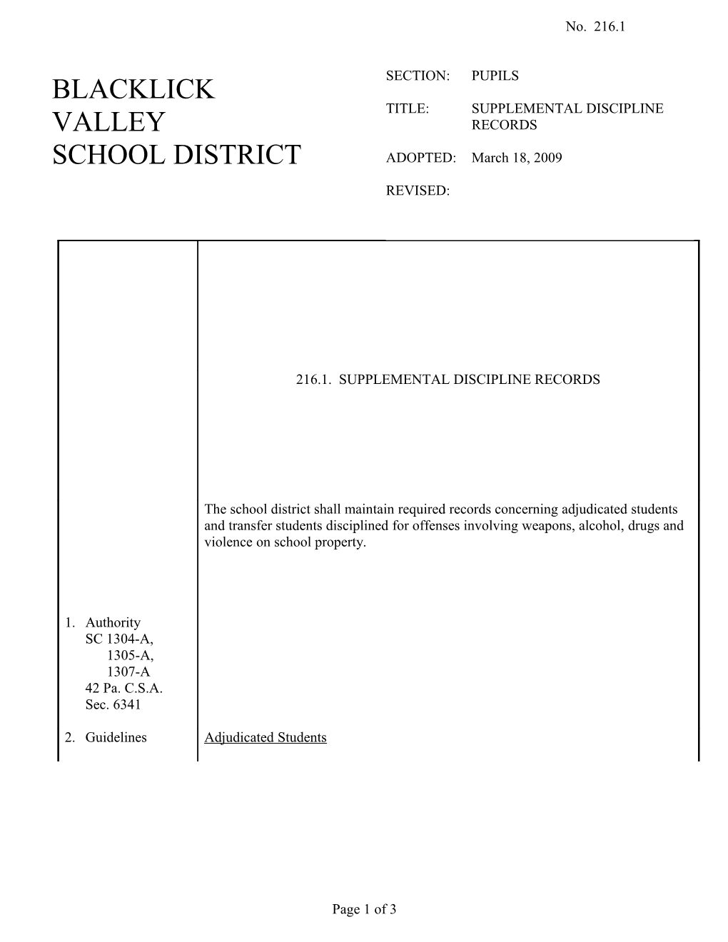 216.1. SUPPLEMENTAL DISCIPLINE RECORDS - Pg. 1