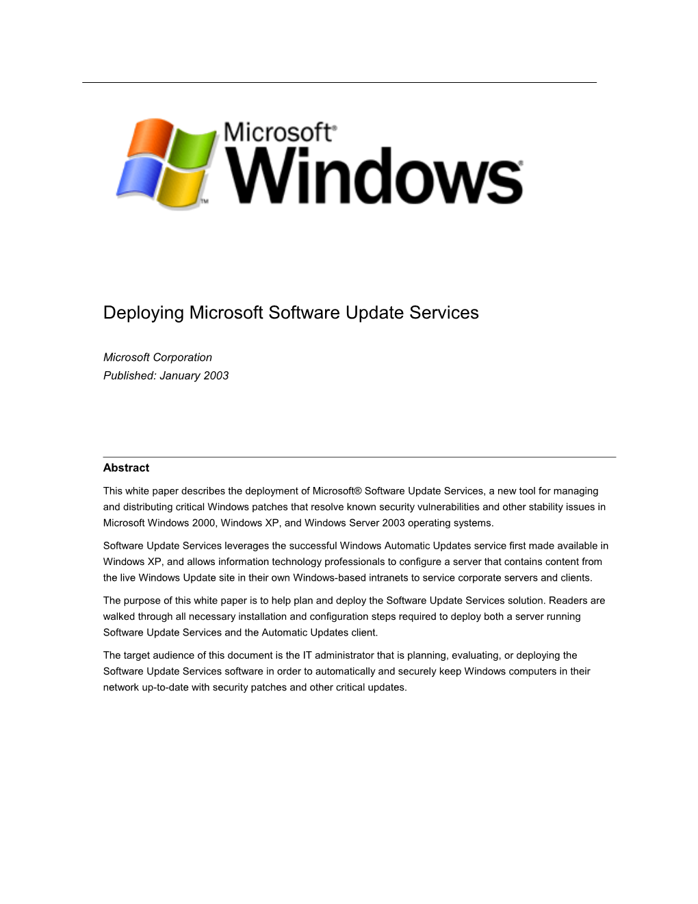 Deploying Microsoft Software Update Services