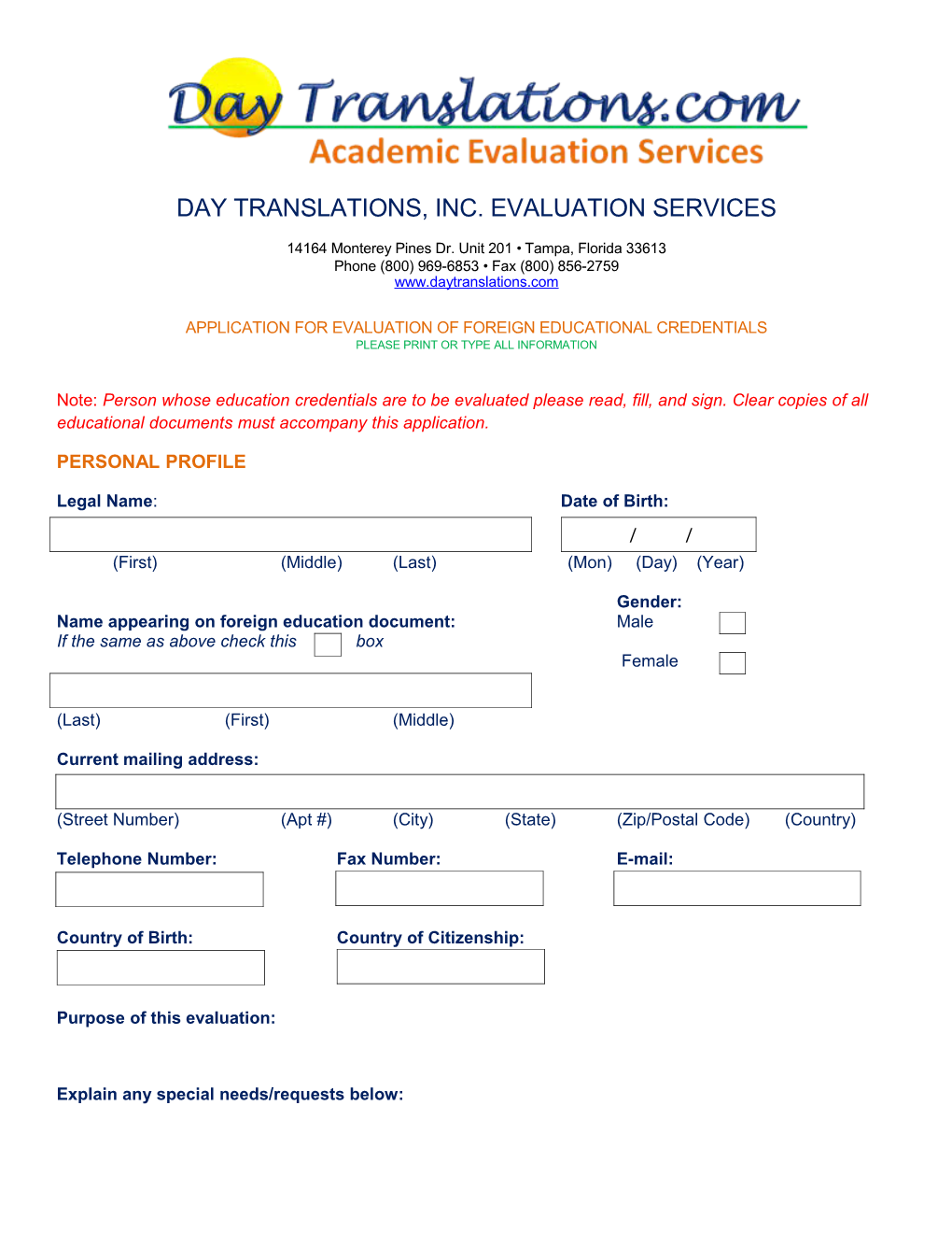 Day Translations, Inc. Evaluation Services