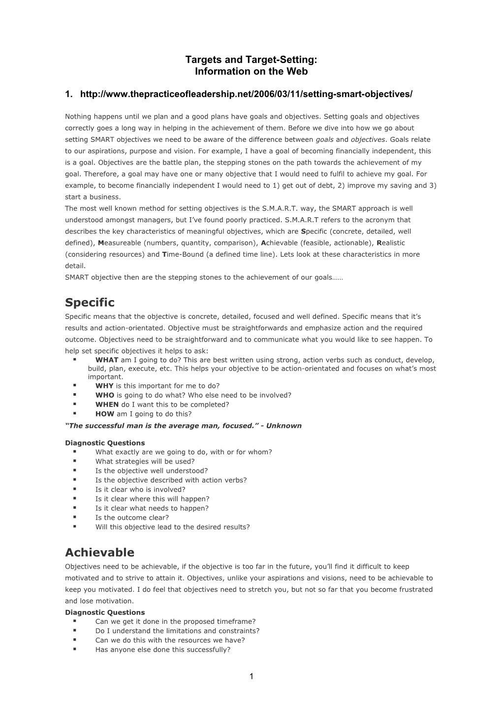 Targets and Target-Setting