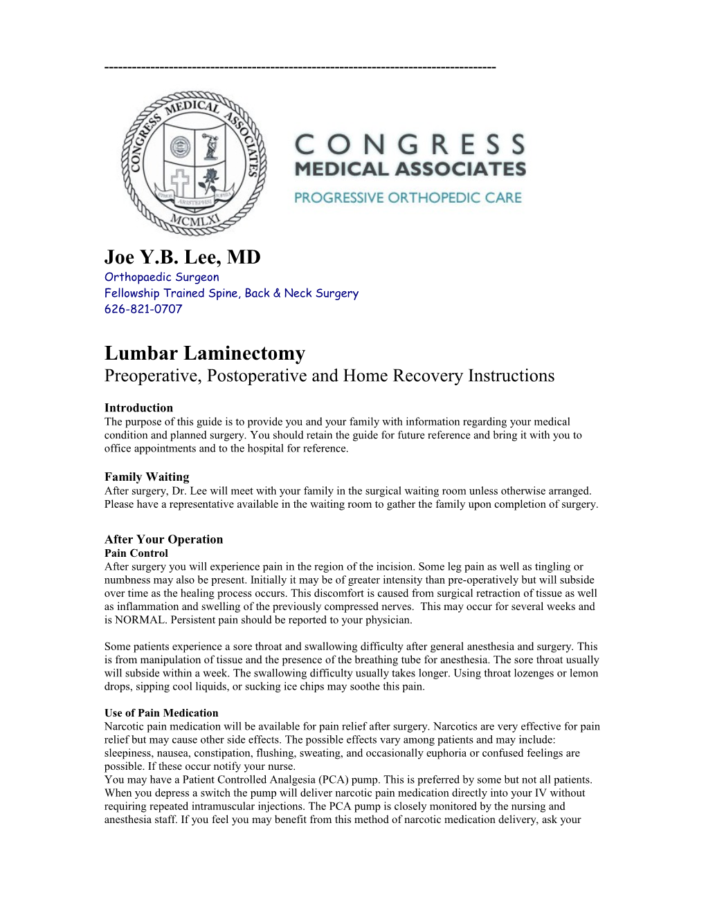 Lumbar Laminectomy and Fusion