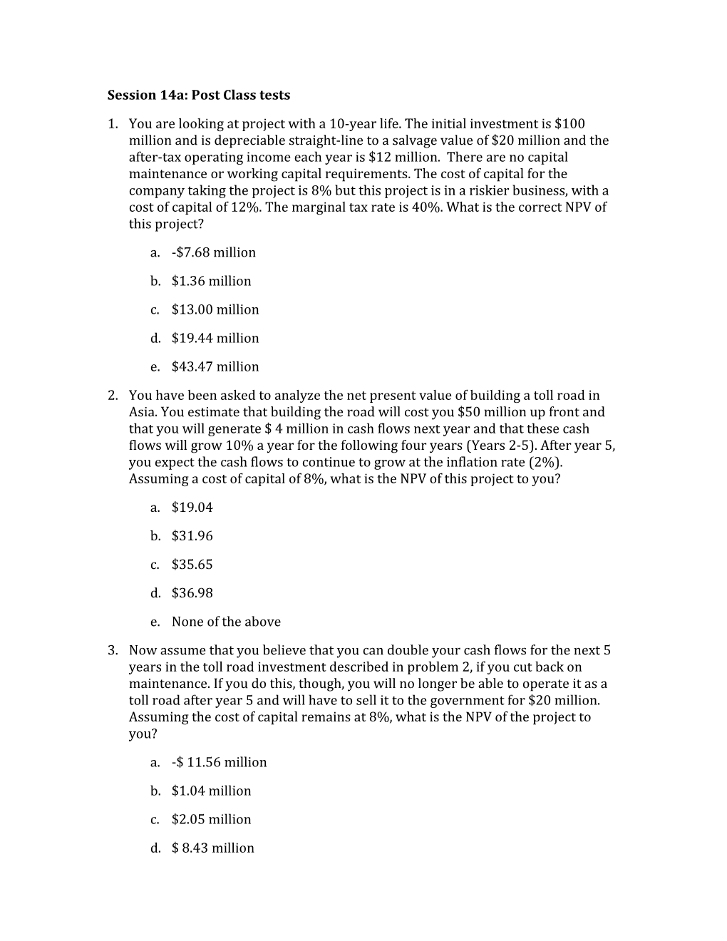 Session 14A:Post Class Tests