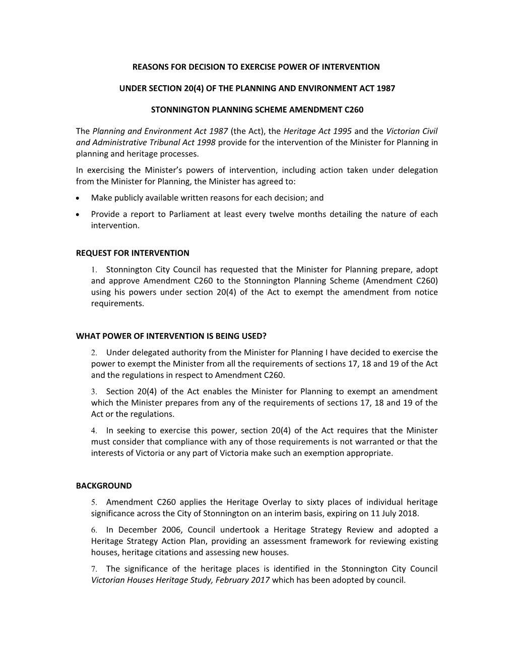 Stonnington C260 Reasons for Intervention APPROVAL FINAL
