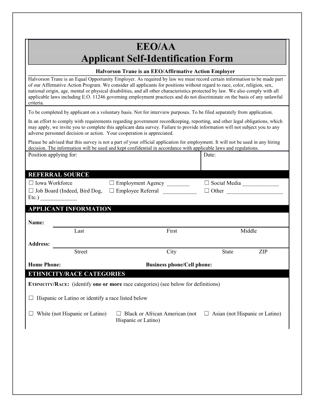 Applicant Self-Identification Form