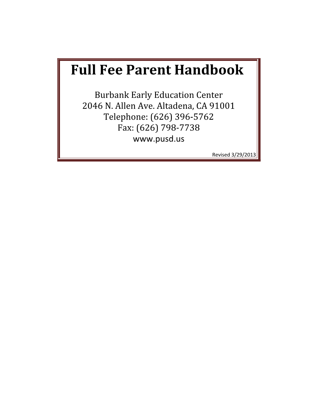 Full Fee Parent Handbook