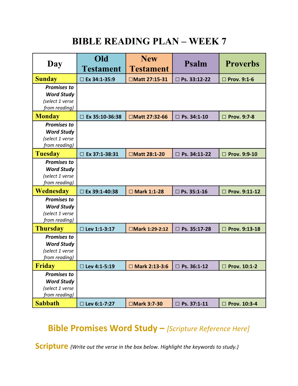 Bible Reading Plan Week 7