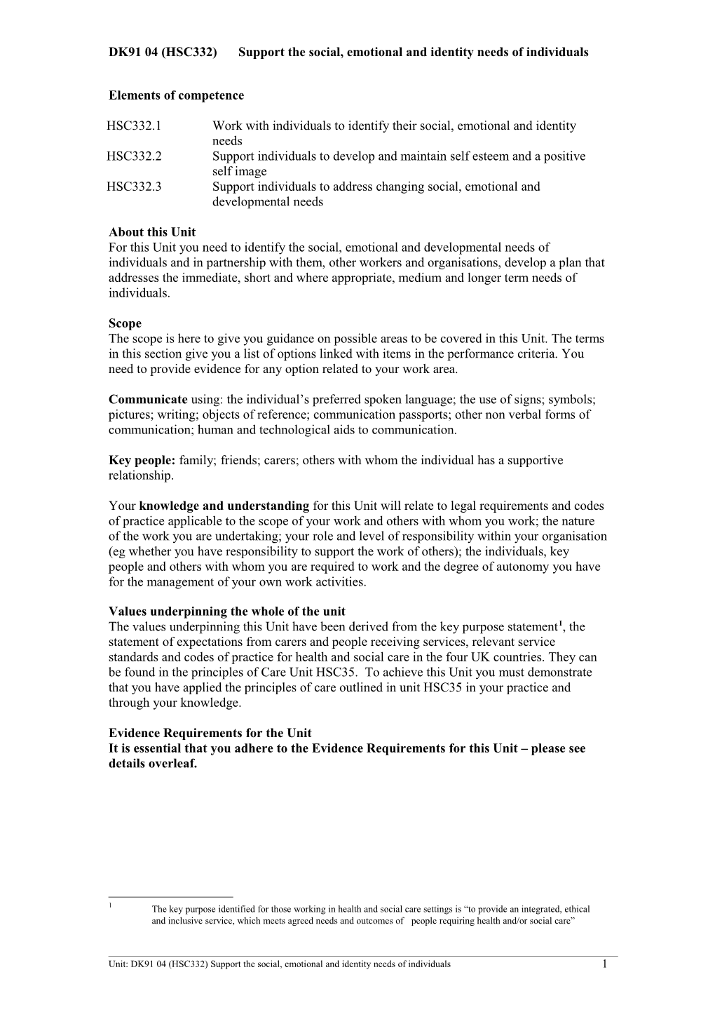 DK91 04 (HSC332)Support the Social, Emotional and Identity Needs of Individuals