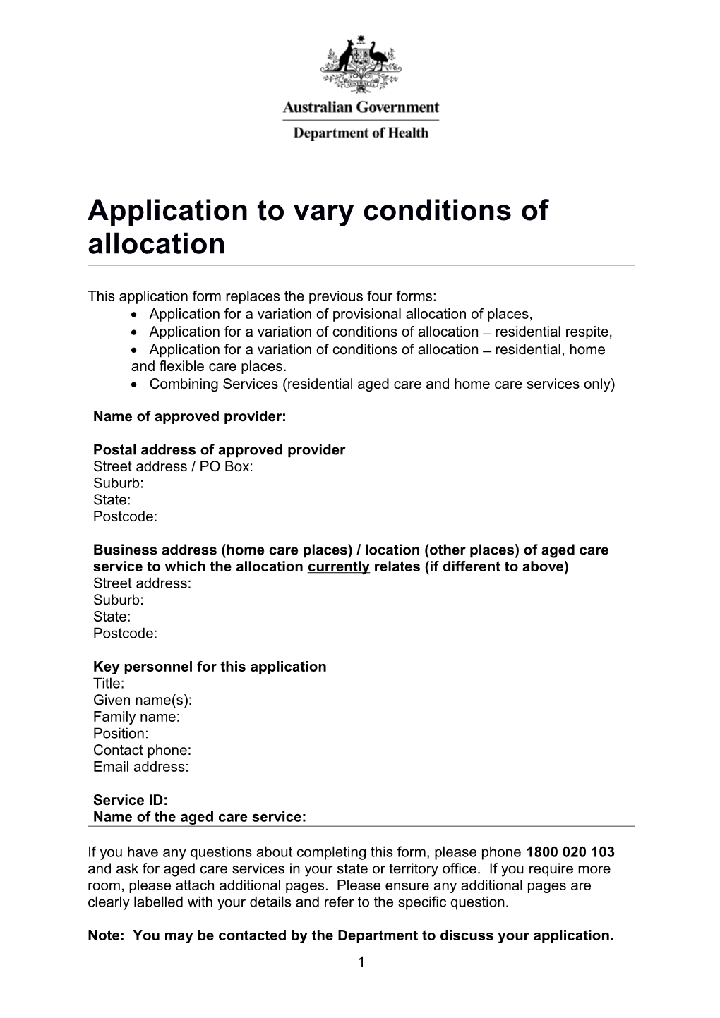 Application to Vary Conditions of Allocation