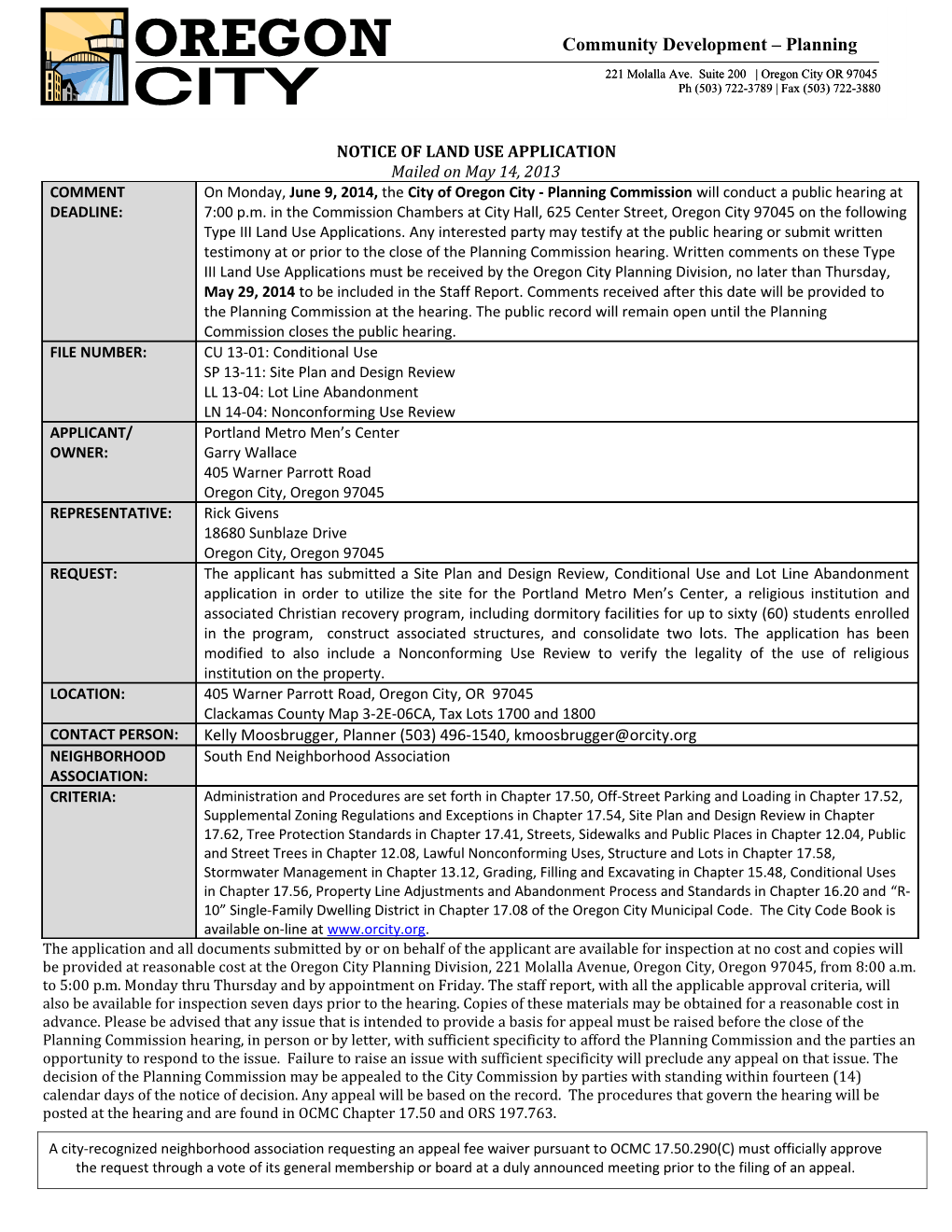 Notice of Land Use Application