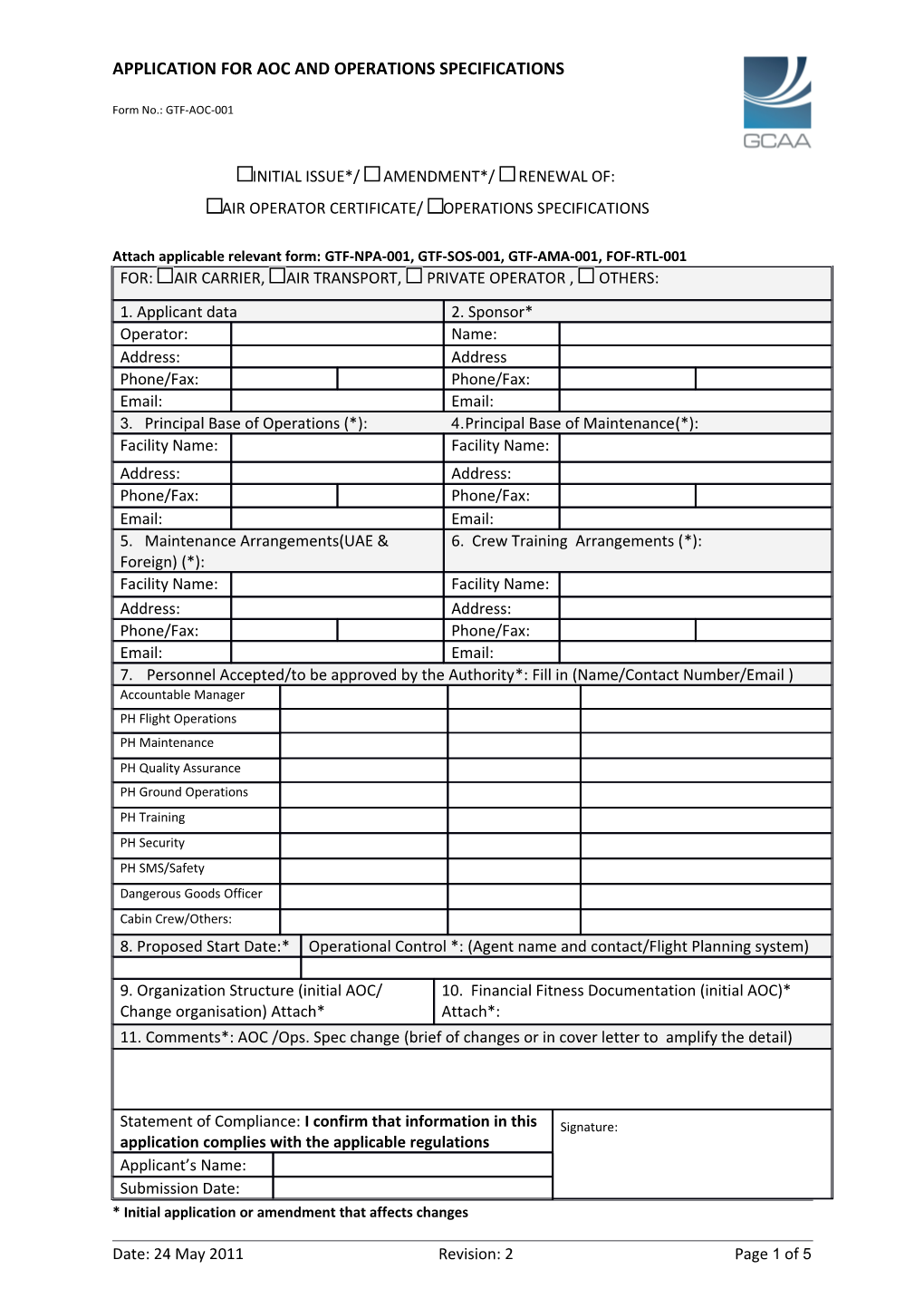 Application for Aoc and Operations Specifications