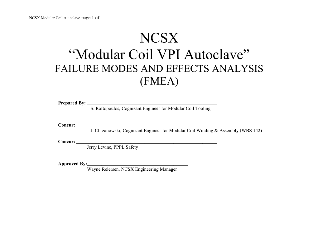 NCSX Modular Coil Autoclave Page 1 Of