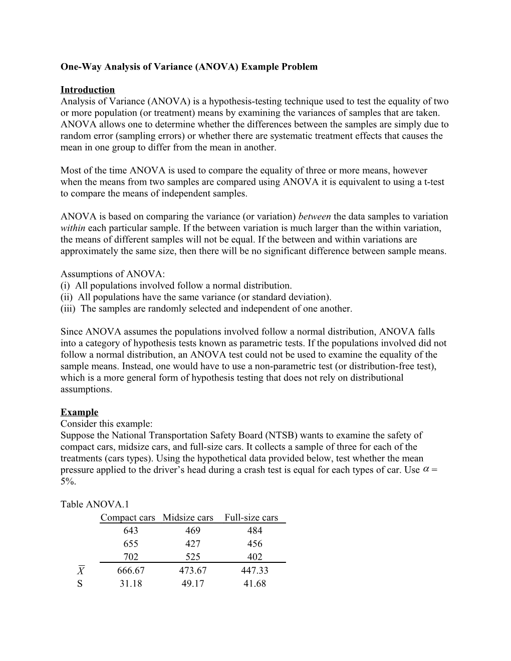 Introduction to One-Way Analysis of Variance (ANOVA)