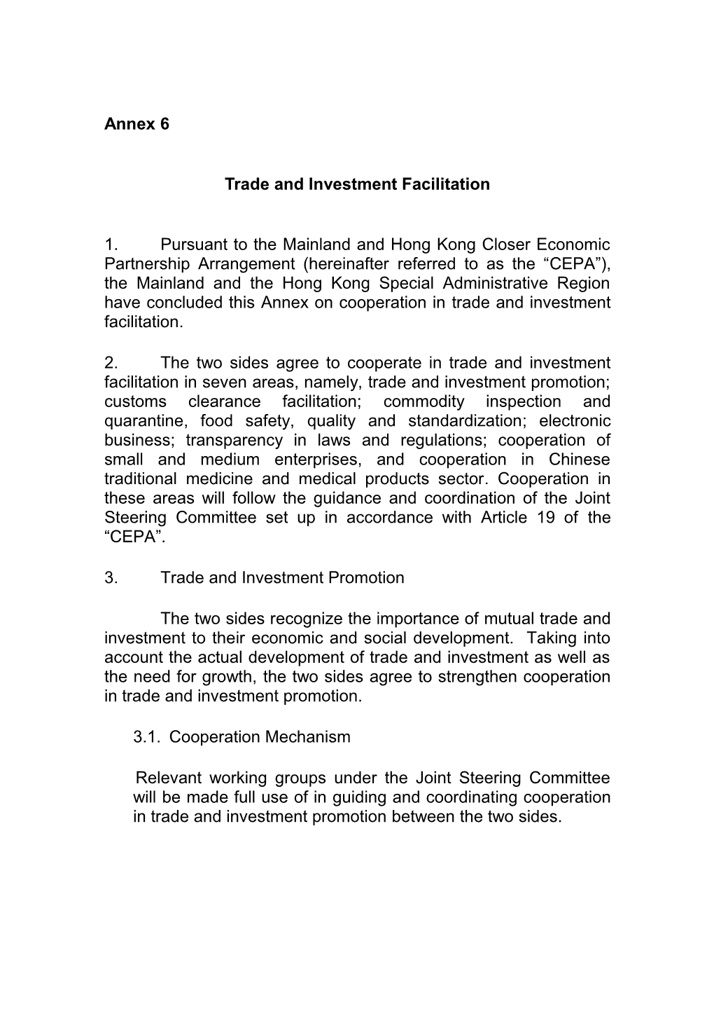 Trade and Investment Facilitation