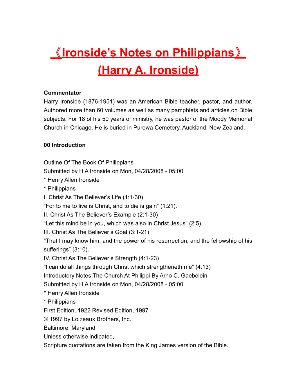 Ironside S Notes on Philippians (Harry A. Ironside)