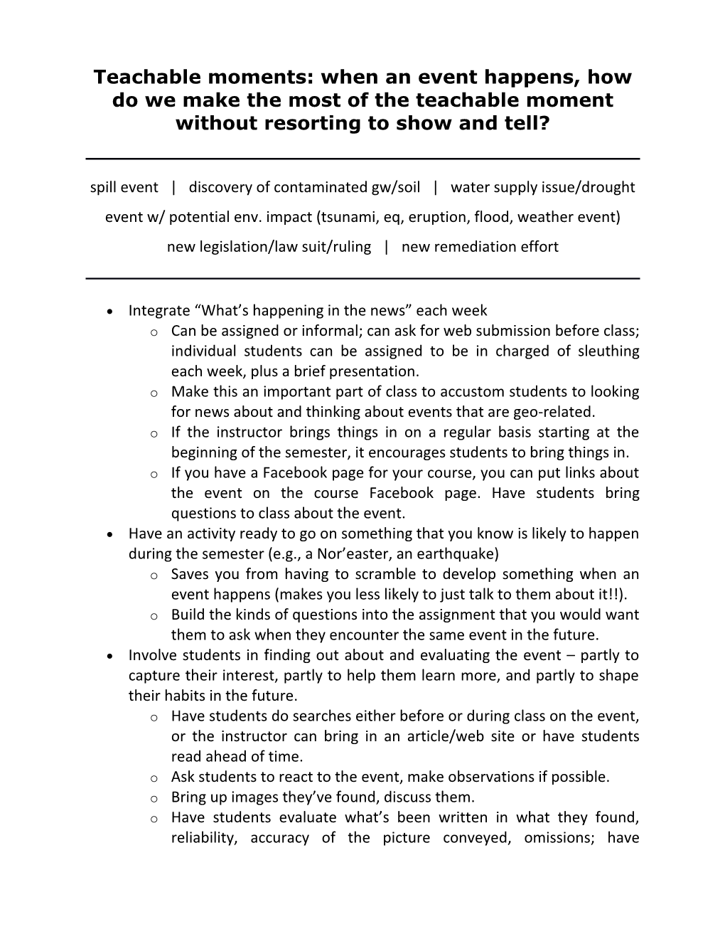 Spill Event Discovery of Contaminated Gw/Soil Water Supply Issue/Drought