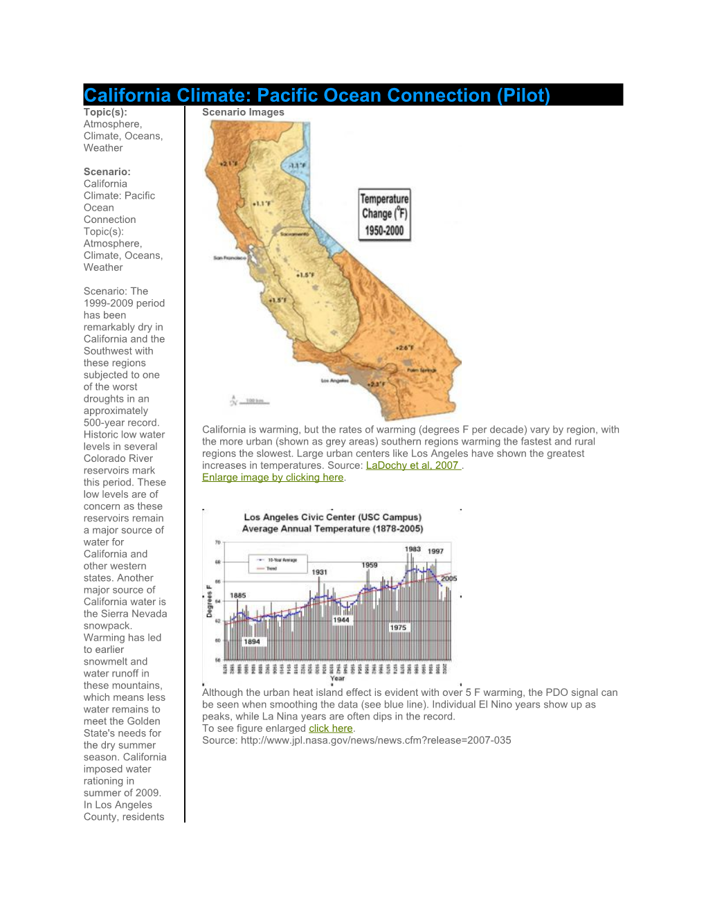 California Climate: Pacific Ocean Connection (Pilot)