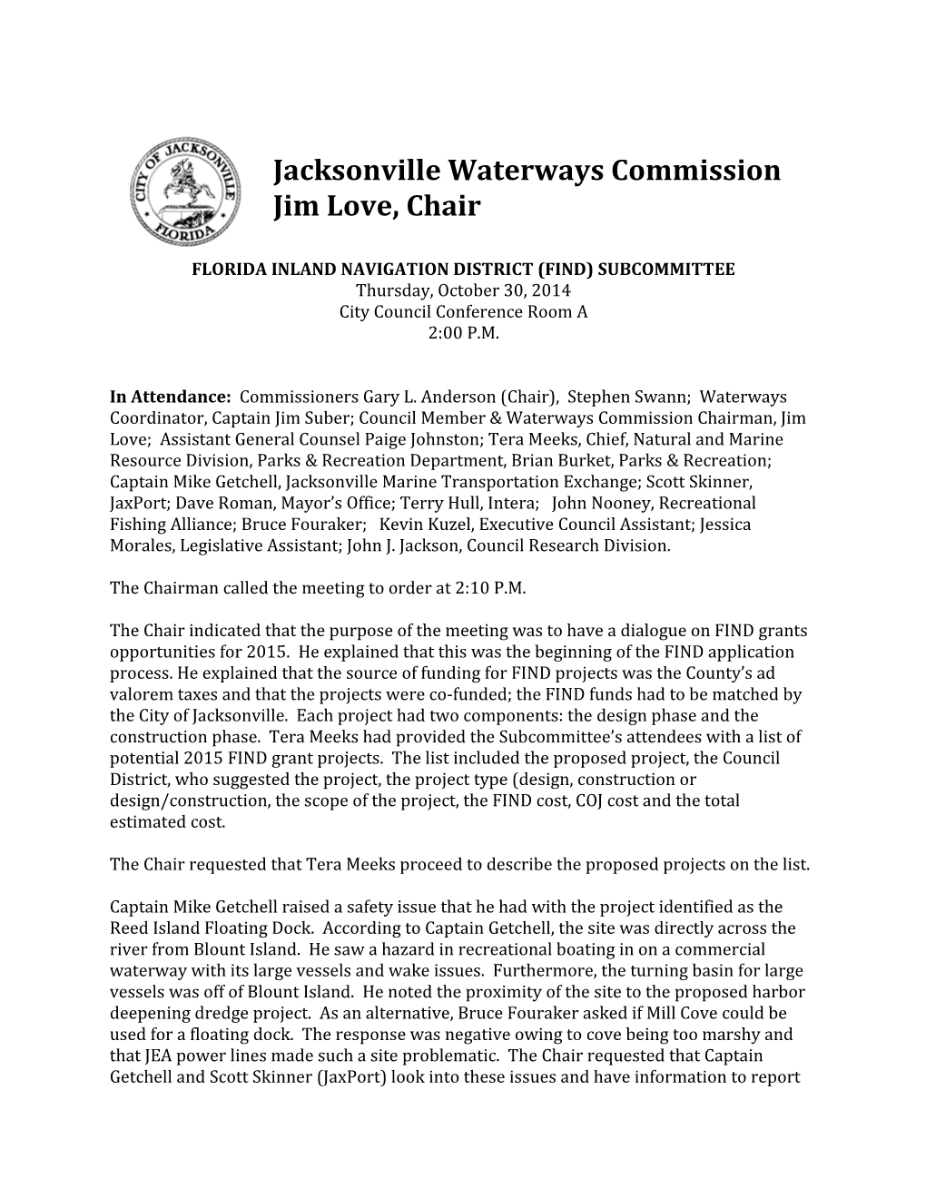 Florida Inland Navigation District (Find) Subcommittee